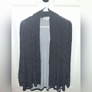 3/$10 Blue Mood Black/White Polkadot  open front cardigan Size L layering top